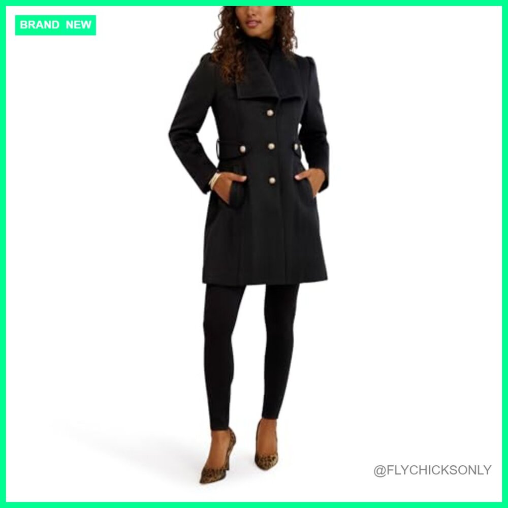 Polyester Wool Blend Pea Coat with Button Waist T… - image 4
